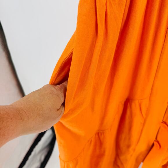 By Anthropologie Renee Flutter Sleeve Linen Blend Mini Dress Orange Size M - Picture 7 of 12